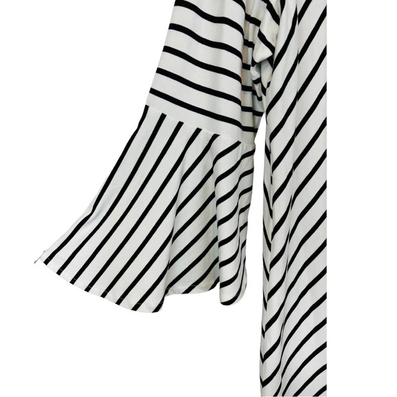 CHICO'S Black & White Striped Dress Flare Long Sleeves - Picture 8 of 11